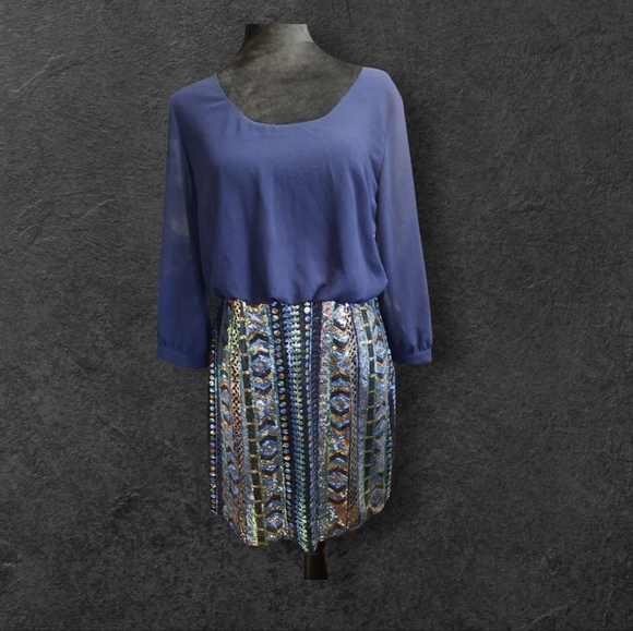 NWT Dani Collection Elegant Blue and Multicolor Women's Dress Size L - Picture 10 of 13